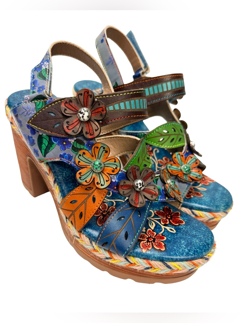 L'Artiste by Spring Step "Ihana" Hand-Painted Leather Platform Sandals